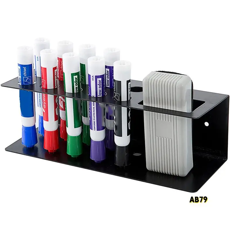 6X 10-Slot Wall Mounted Office Organizer Dry Erase Marker And Eraser Holder Rack, Acrylic Dry Erase Marker Holder, Black