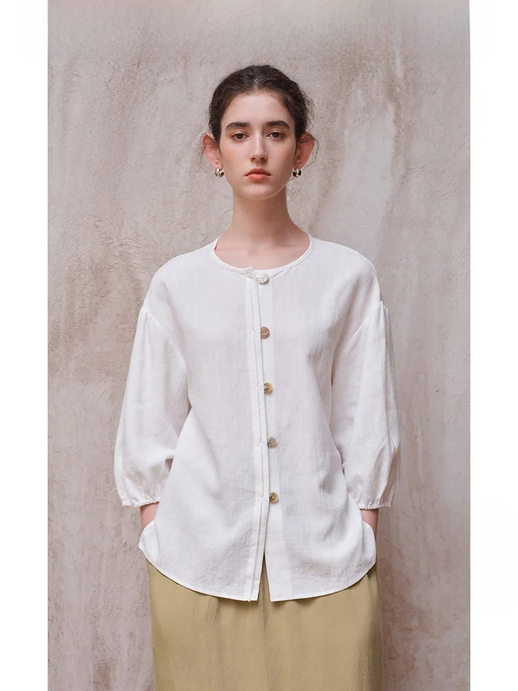 

Travel Original Bamboo Section Lyocell Linen round Ne irt Women's Summer New Chinese Sle Loose Fit Breathable irt