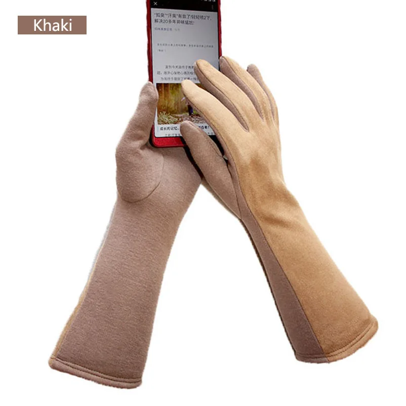 Guantes de algodón de punto de 35 CM de largo para mujer, manguitos cálidos de gamuza con pantalla táctil, protección solar Simple, moda de otoño e