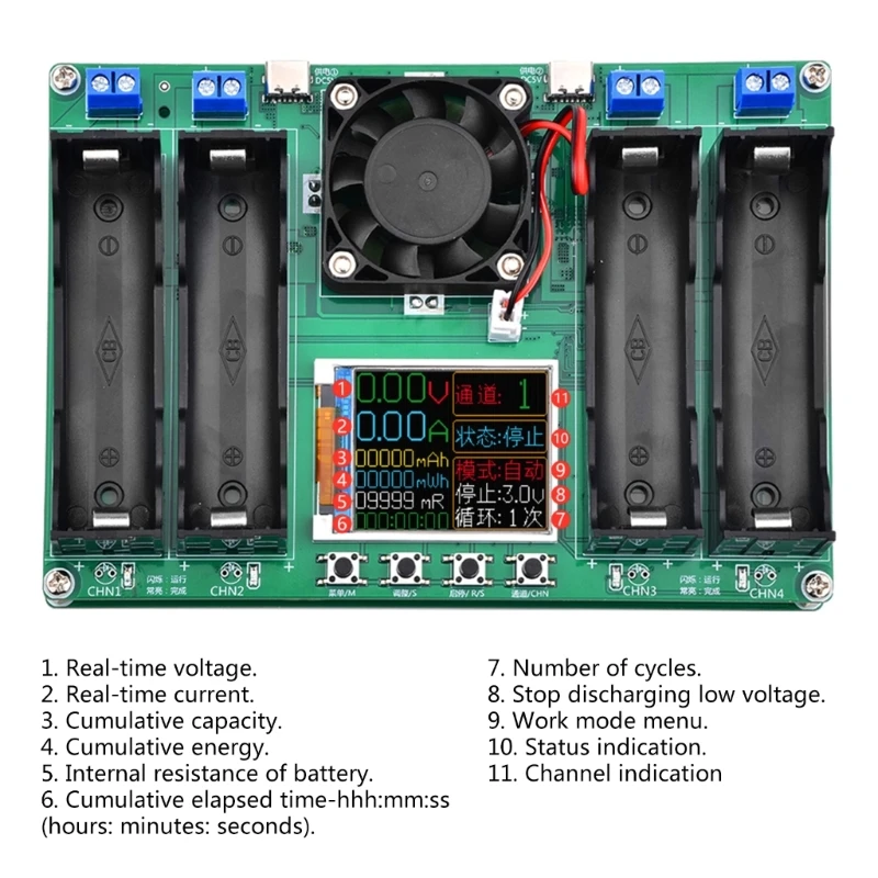 Módulo probador capacidad batería litio 18650 actualizado ipiip, potencia batería MAh MWh
