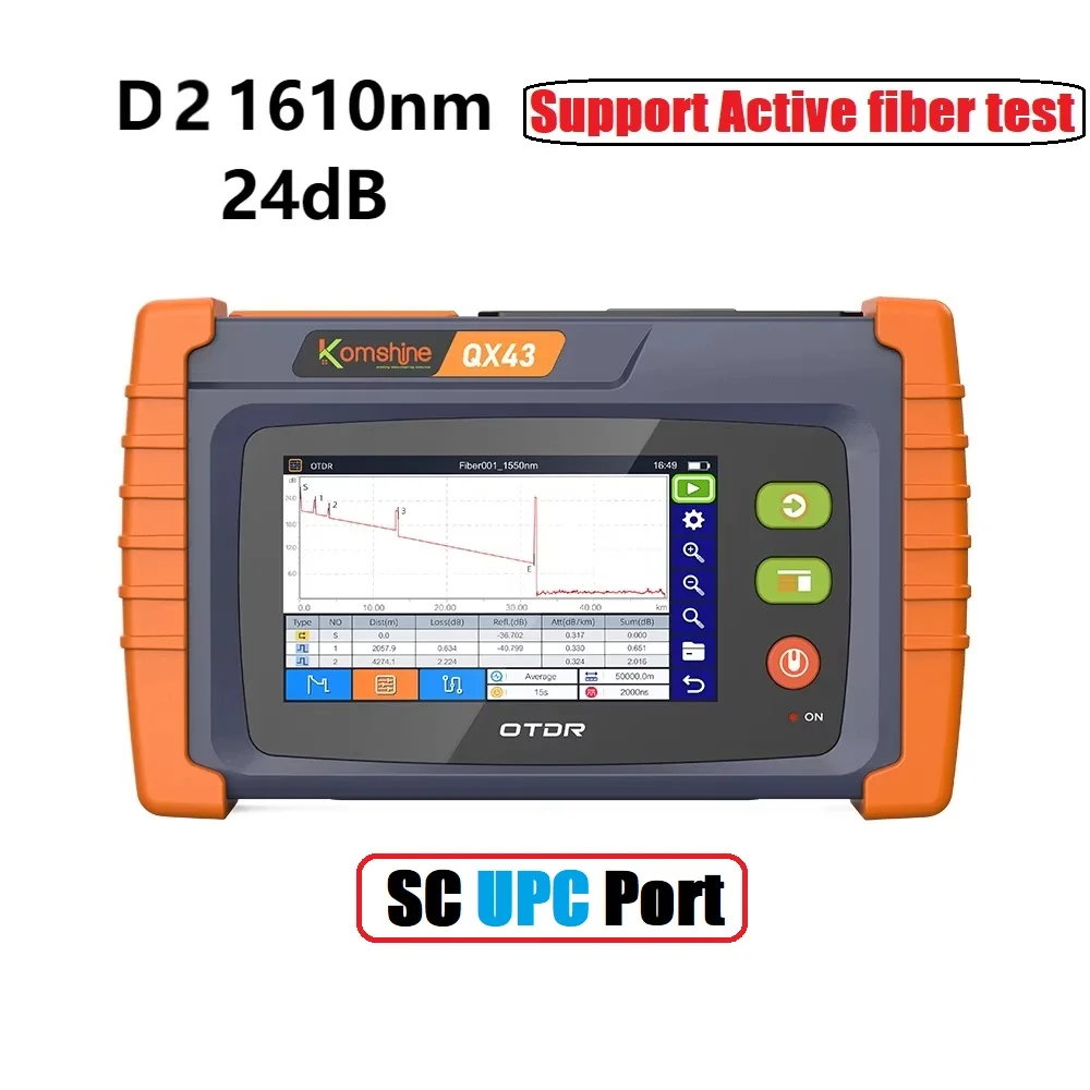 KOMSHINE FTTX OTDR QX43 SM/PON touchscreen OTDR tot 9 golflengten W/OPM, VFL, OLS, RJ45-functie SC/FC-tips kunnen veranderen