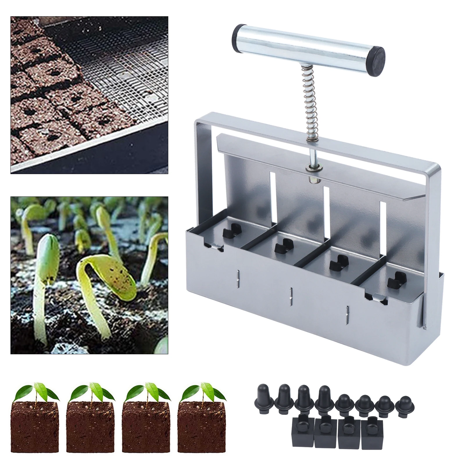 Hand-held Mini 4 Soil Blocker Manual Plant Soil Blocking Tool with Handle For Garden Yard Lawn Greenhouse Farm NEW