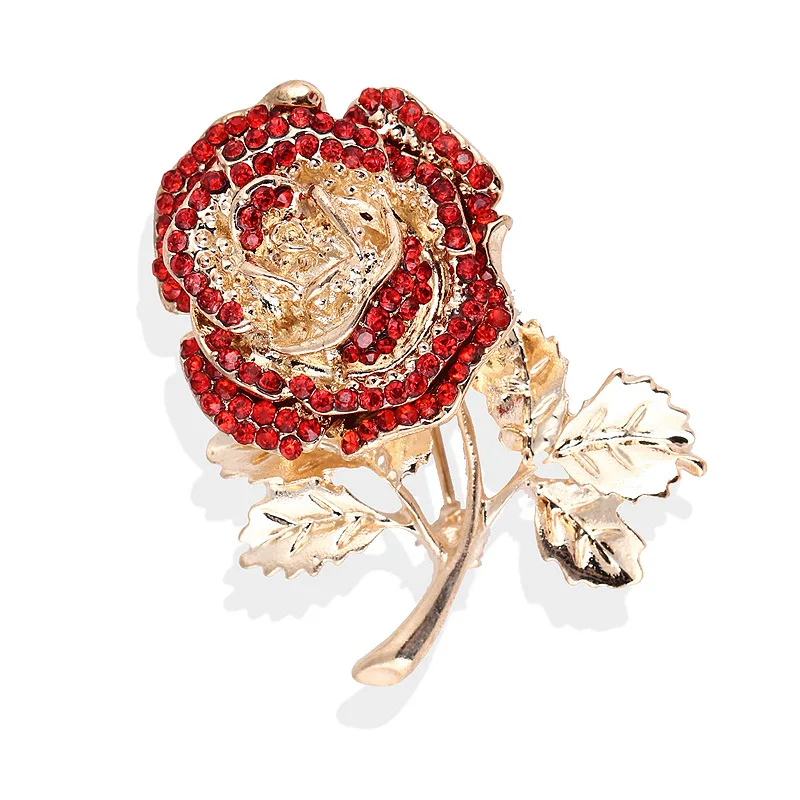 Rhinstone Rose Flower Brooches For Women Lady Exquisite Flower Lapel Pin All Season Wedding Party Suit Dress Clothing Corsage