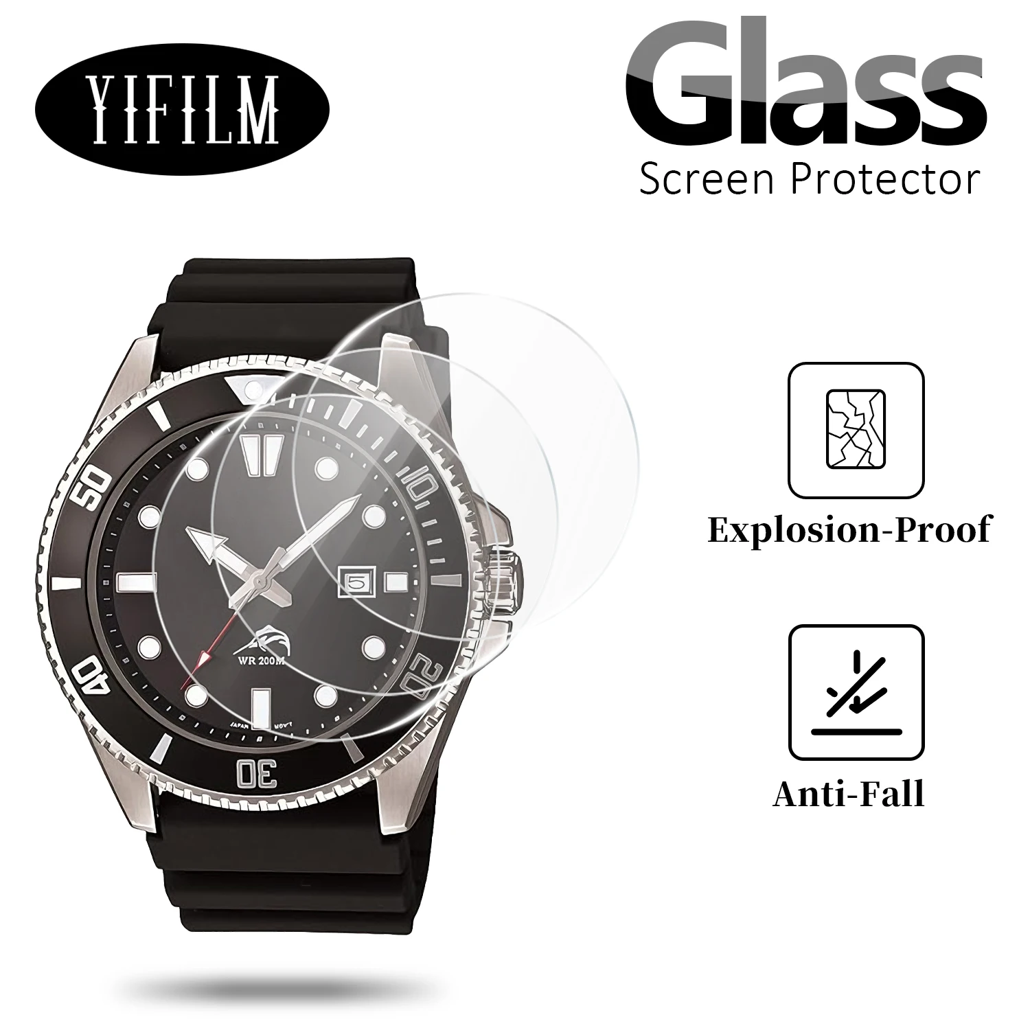 2PCS Screen Protector Guard For MDV-106 MDV106 Luminous Diving Watch HD Clear 2.5D Slim Tempered Glass Protective Film