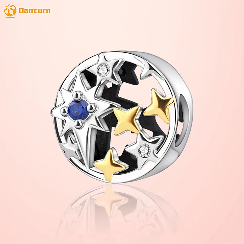 

Danturn стерлингового серебра 925, оригинальные бусины, висячие подвески со звездами, подходят для браслета-цепочки в виде змеи, модные женские ювелирные изделия