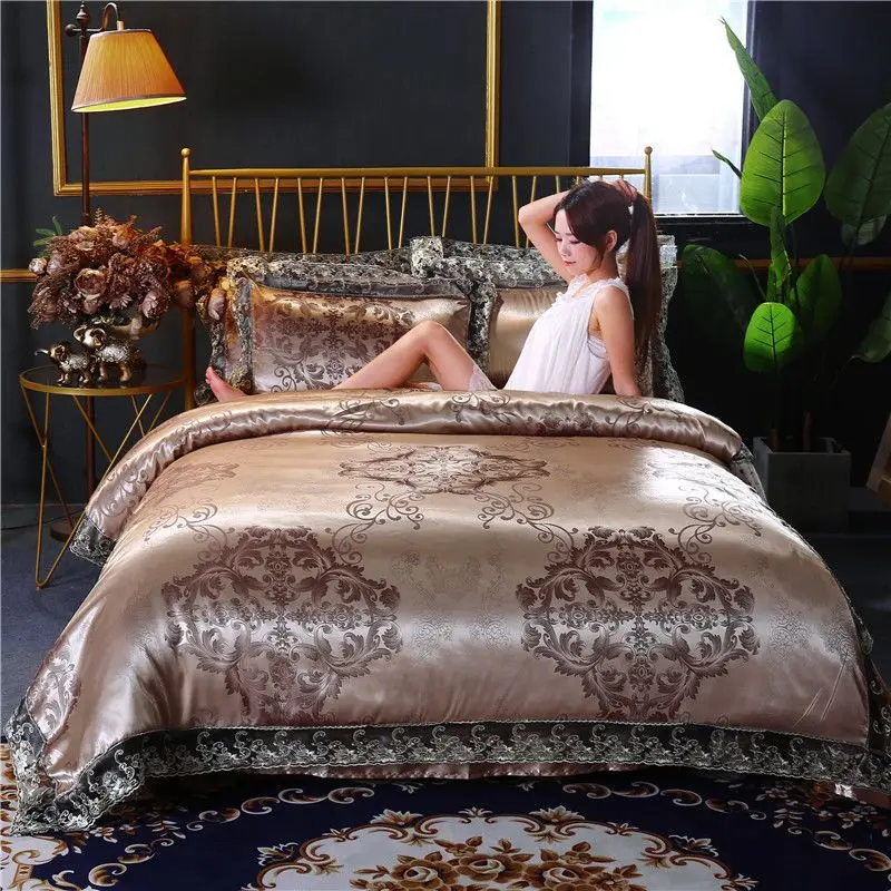 European Classical Luxury 4PCS Bedding Set Jacquard Tencel Modal Comforter Cover with Lace Sheet Pillowcases for King Queen Size - view 3