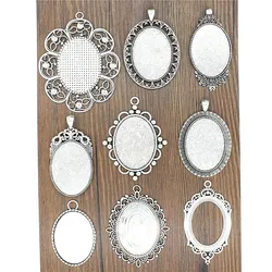 2pcs Fit 30x40mm Oval Glass Cabochon Base Setting Pendant Tray For Jewelry DIY Making Antique Silver Color FM4016