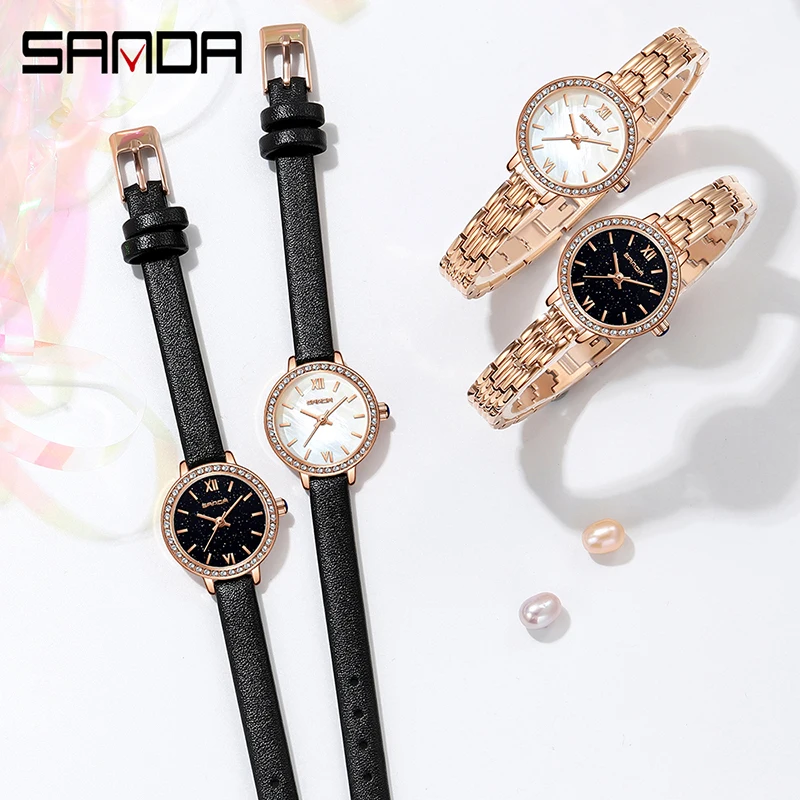 Sanda 1095 Nieuwe Mode Luxe Merk Waterdichte Horloges Stalen Armband Ontwerp Dames Polshorloge Elegant Dames Horloge Reloj Mujer