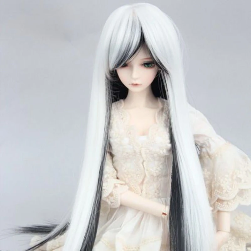 

Новый парик для куклы 1/3 1/4 1/6 BJD/SD, длинные волосы, черно-белый градиент, длинный прямой, средний или с челкой, без куклы