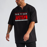 Oversized Loose V-neck T-shirts Gym Bodybuilding Fitness Short Sleeve Shirts Cotton Breathbale Tops Mens Sport Muscle Clothing