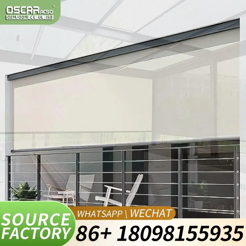 Outdoor Motorized Windproof Remote Operated Sunscreen Blinds with Roller and Chain for Balconies Patios Yards Fabric Aluminum Sh