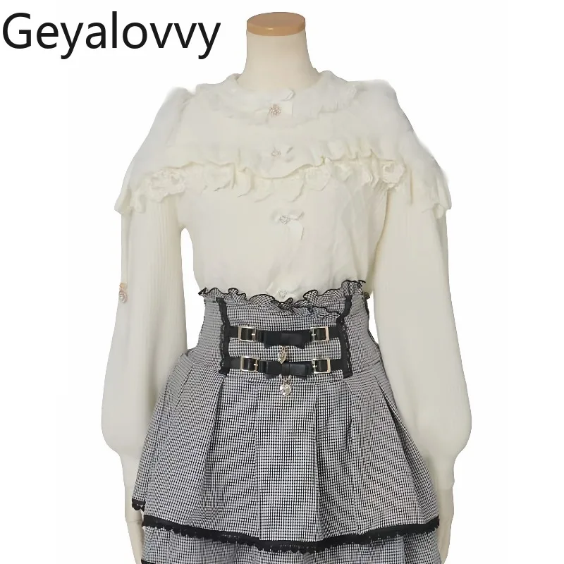 الحلو فتاة تنوعا طويلة الأكمام البلوز الخريف الشتاء جديد اليابانية ليز نمط خارج الكتف Bowknot أفخم محبوك القمم #5