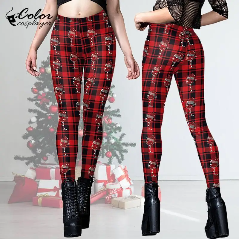 Color Cosplayer Christmas Leggings Women Vintage Chequer Pants Fantasia Trousers Carnival Bottoms Adult Party Holiday Clothing