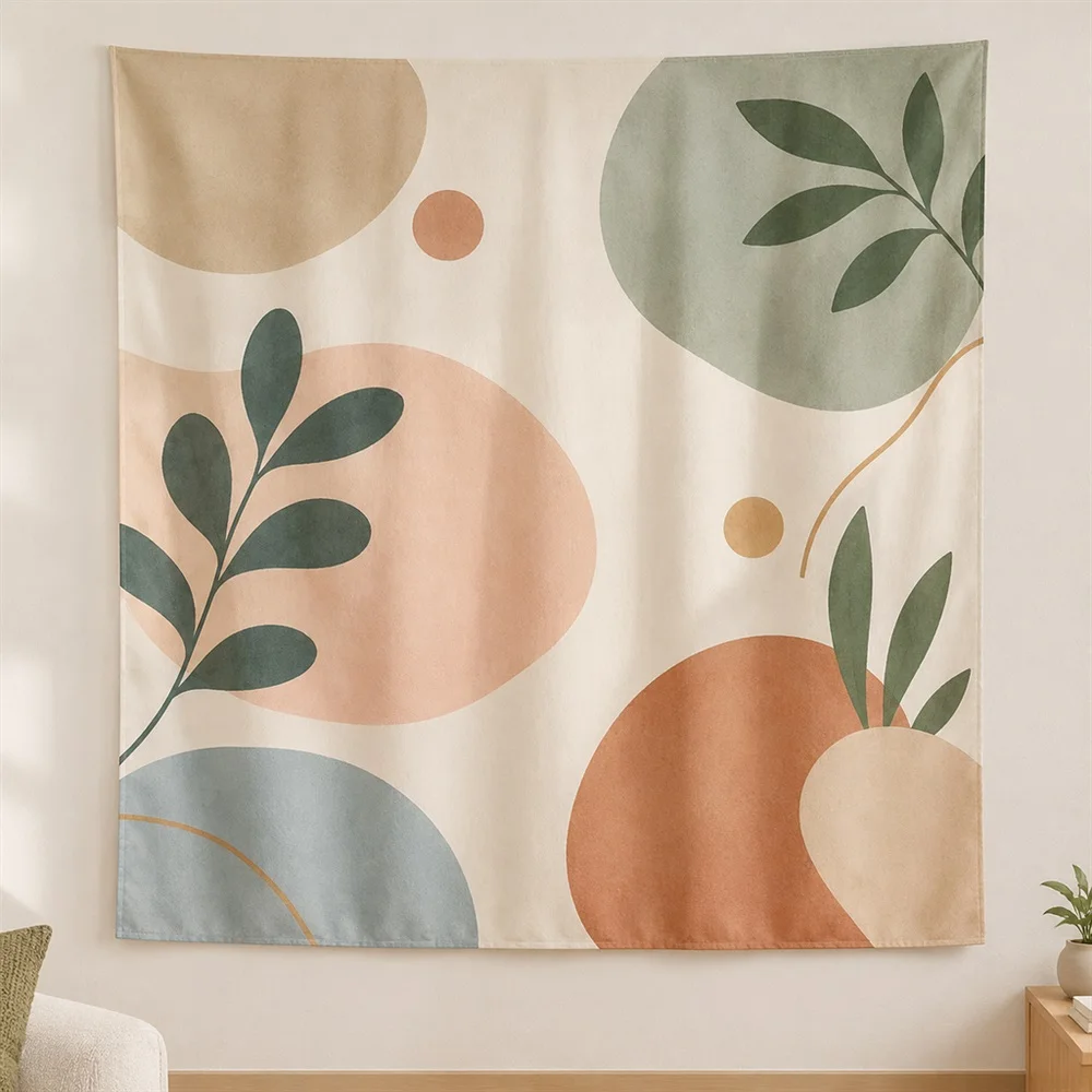 VIKAMA Pastel Geometric Blocks Clustered Groups Tapestry Wall Hanging, Korean Wall Decor Tapestries for Living Room Bedroom