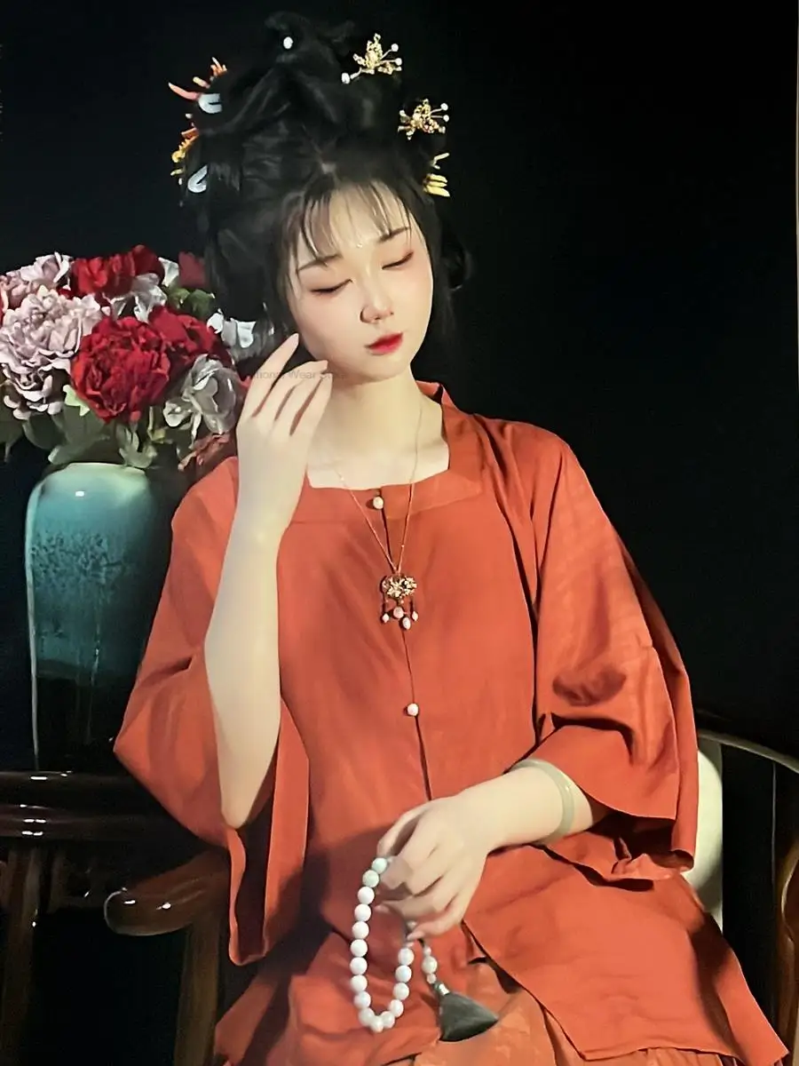 Chinesa Tradicional Hanfu Blusa, Dinastia Ming, Pescoço Quadrado, Meia Manga, Camisa Hanfu Curta, Solto Verão Hanfu, Cor Sólida Top