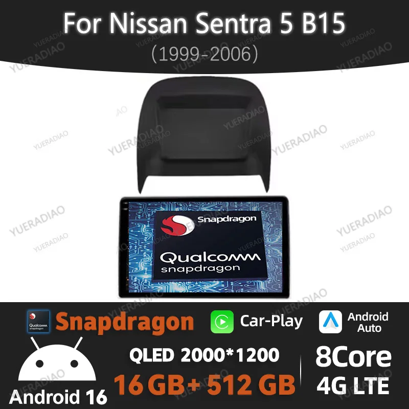 Radio para Auto Android 16 para Nissan Sentra 5 B15 1999-2006, Carplay Inalámbrico, Reproductor Multimedia, GPS, Navegación, 4G, WIFI, QLED, DSP