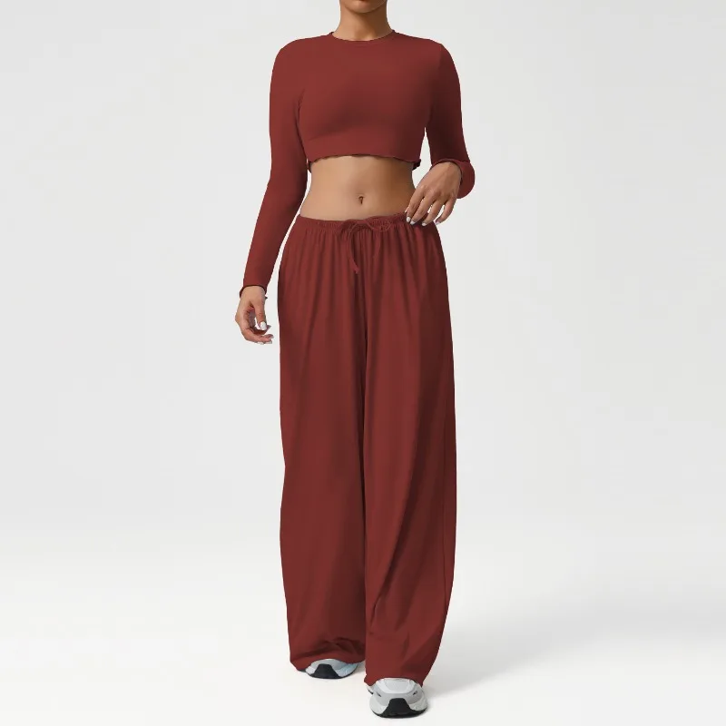 

Women's Yoga Set Dance Sports Loose Hanging Wide Leg Pants Yoga Suit Slim Fit Long Sleeved Top Fitness Set