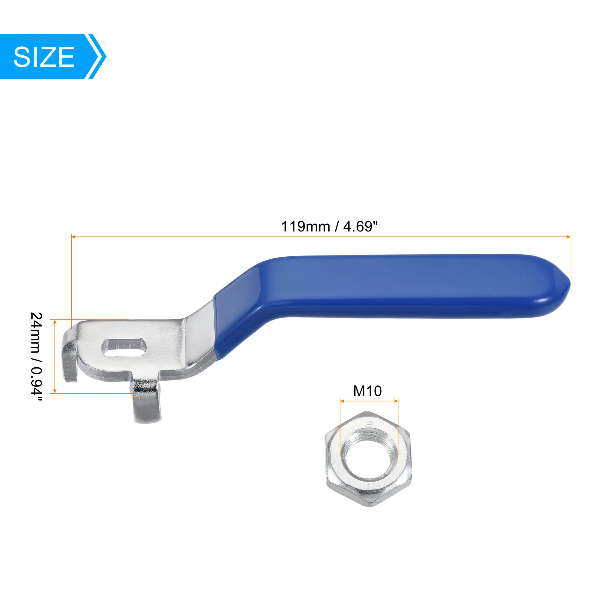 Uxcell 1pcs Lever Handle Iron Chrome Plated Replacement Quarter Turn with Plastic Grip Blue for DN25 Ball Valve