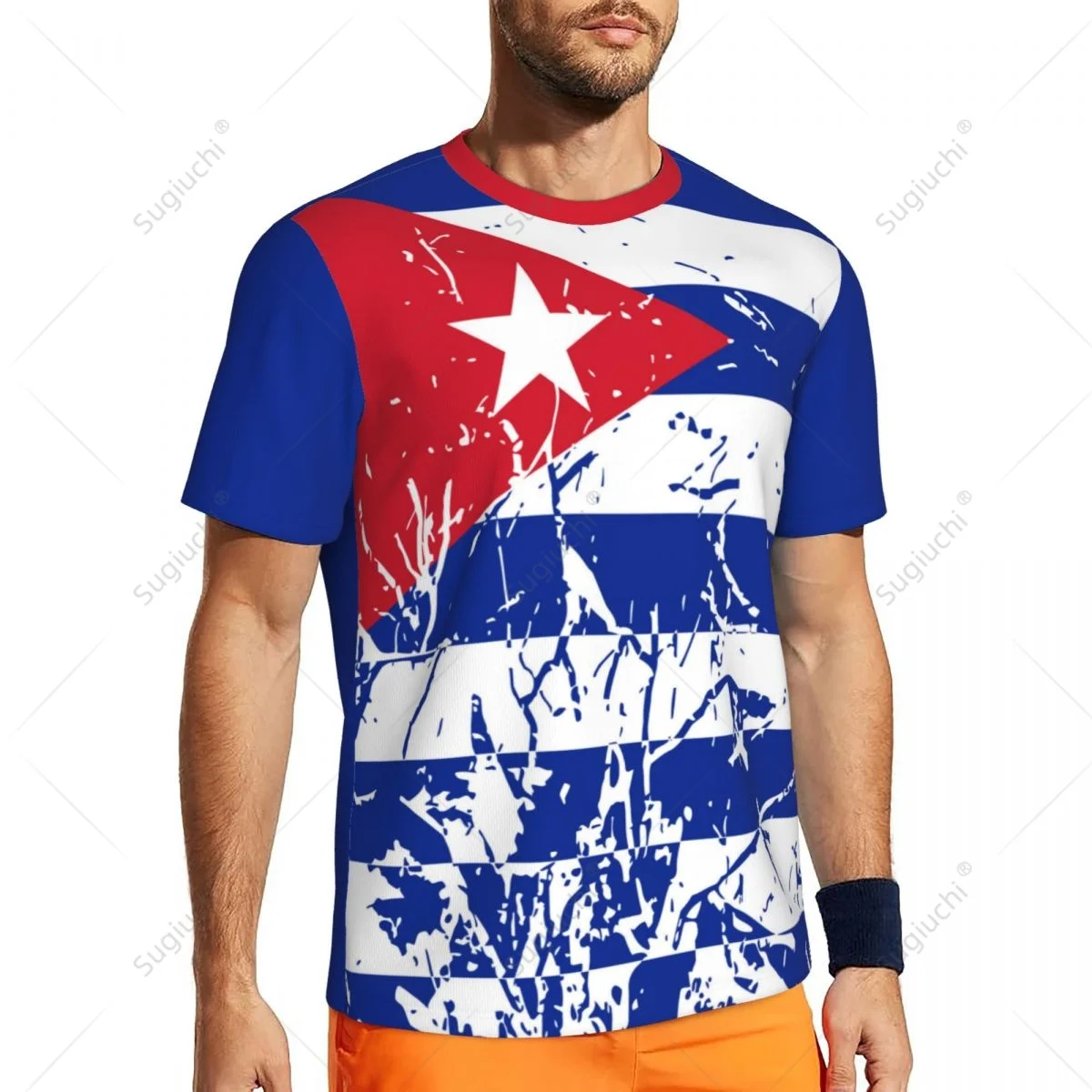 Exclusive design Cuba Flag Grain 3D Printed Men For Running Bike Soccer Tennis Fitness Sports tshirt Mesh Fans Short T-shirt