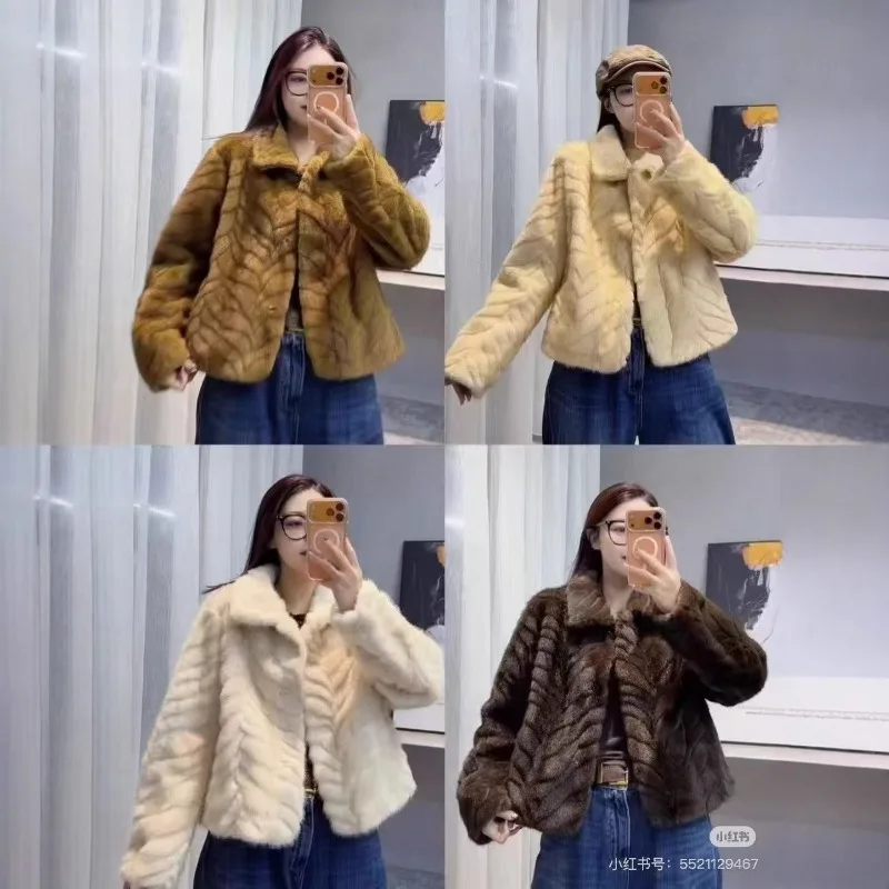 Women's Faux Fur Cropped Jacket with Lapel Collar Button Down Fluffy Short Coat for Winter 2025 New Arrival Warm Outwear