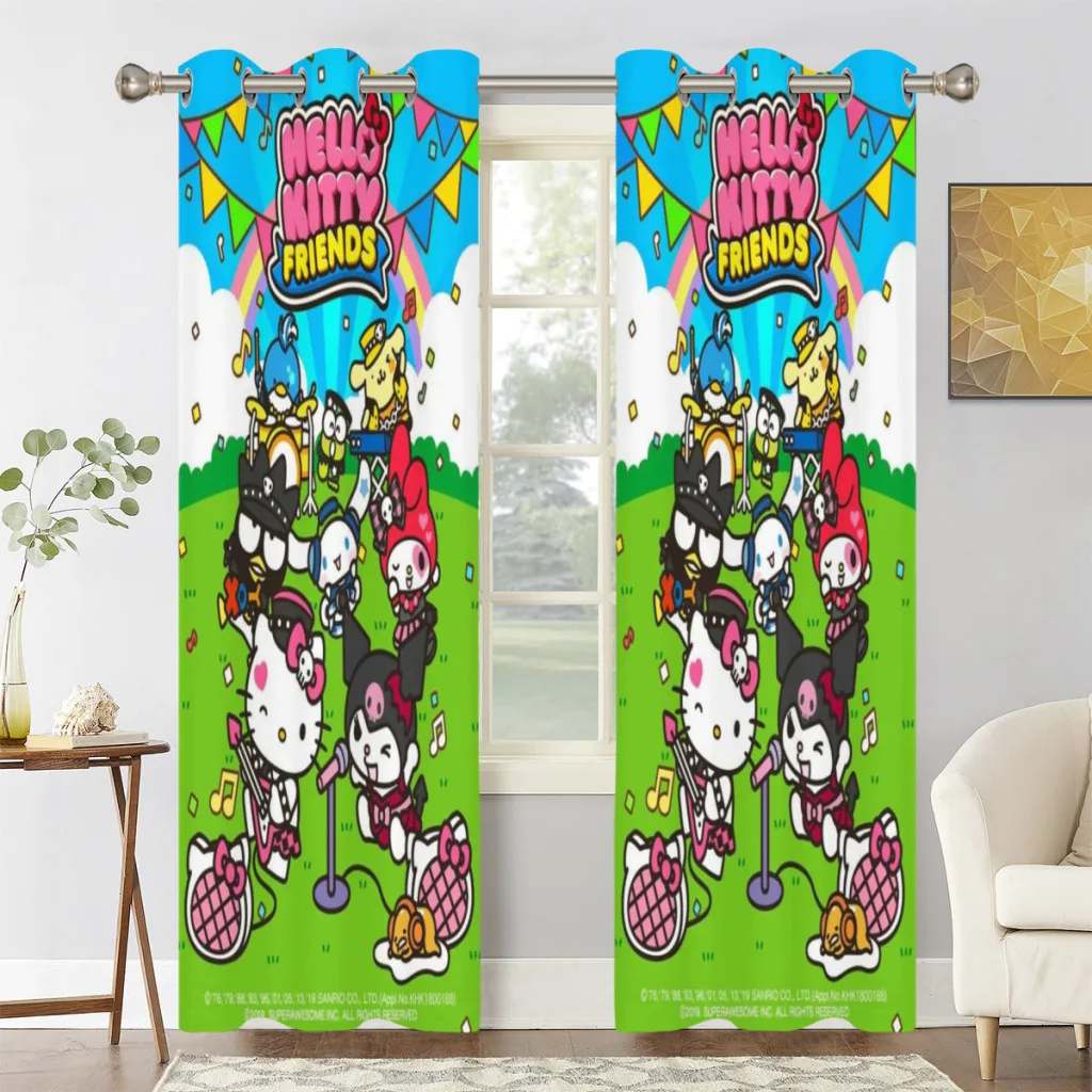 

Cute Anime Sanrio Hello Kitty Kawaii 2 PC Blackout Windows Curtain for Living Room Bedroom Bathroom Curtains