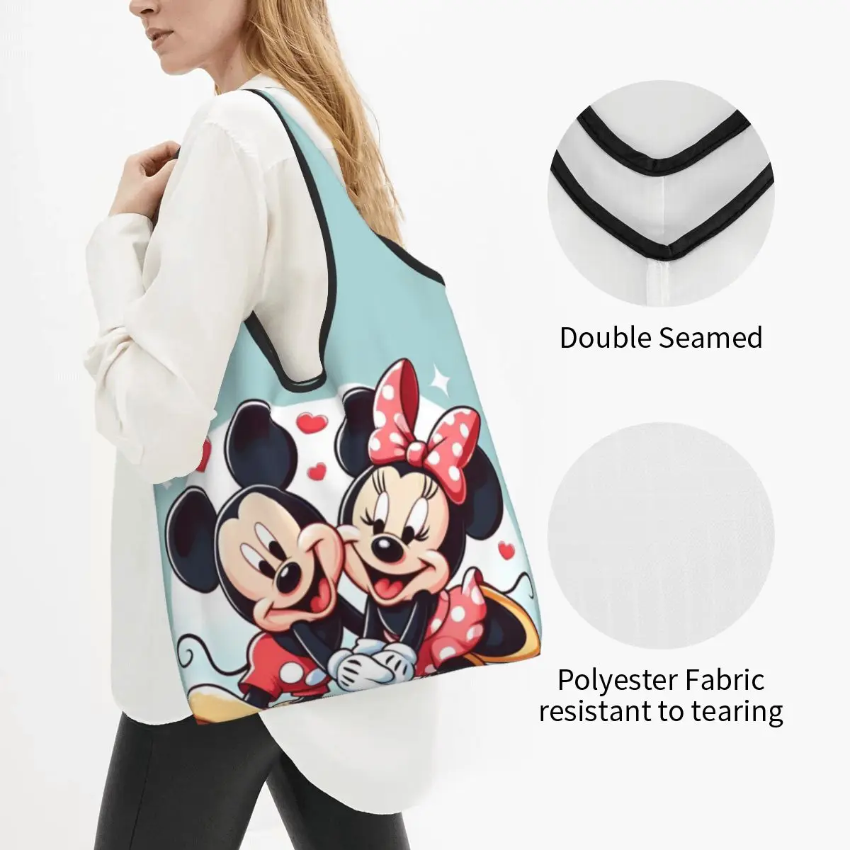 Mickey And Minnie Cartoon Grocery Bags Large Recycle Foldable Cartoon Shopping Eco Bag Lightweight