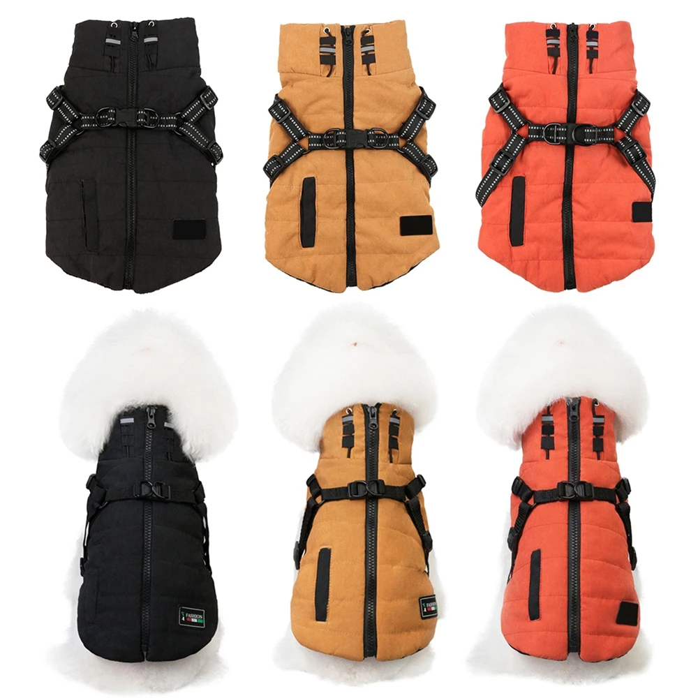 Winter Dog Clothes For Small Dogs Warm Fleece Dog Jacket Waterproof Pet Vest Coat With Harness Chihuahua Clothing Puppy Costumes