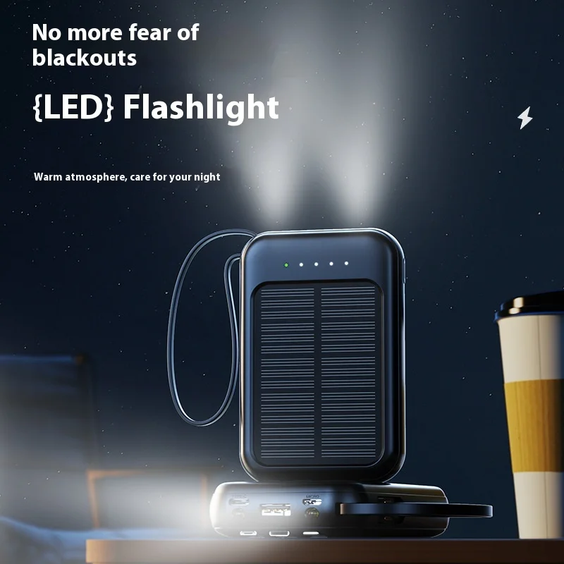 20,000mah Large-Capacity Solar Power Bank Usb With Built-In Four-Wire Mini Portable Outdoor Power Bank Battery Gift