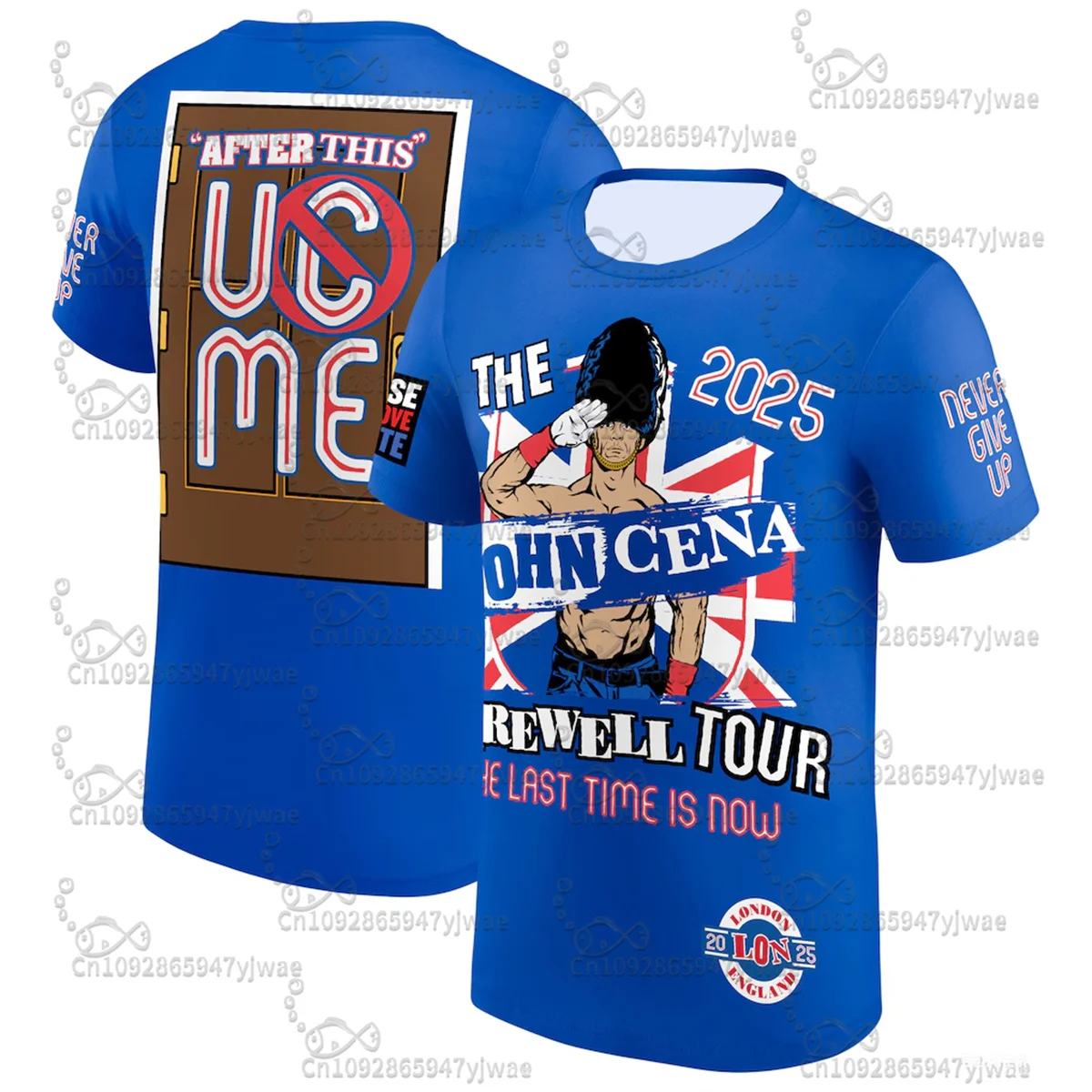 2025 جون سينا جولة وداع لندن تي شيرت الصيف الرجال المصارعة الرياضة المحملة لا تتخلى أبدًا شعار قميص مطبوع تي شيرت رجالي