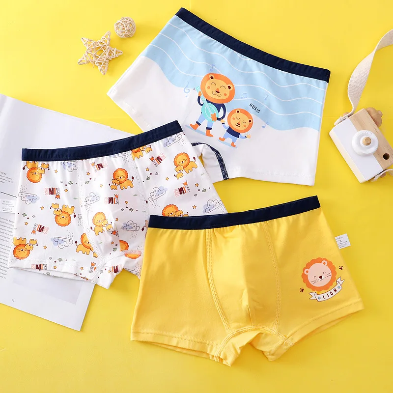 3 Pcs/pack Teen Underwear Cotton Plaid Short Panties for Kids Boys Cotton Children Cartoon Lion Boxer Shorts Young Boy Underpant