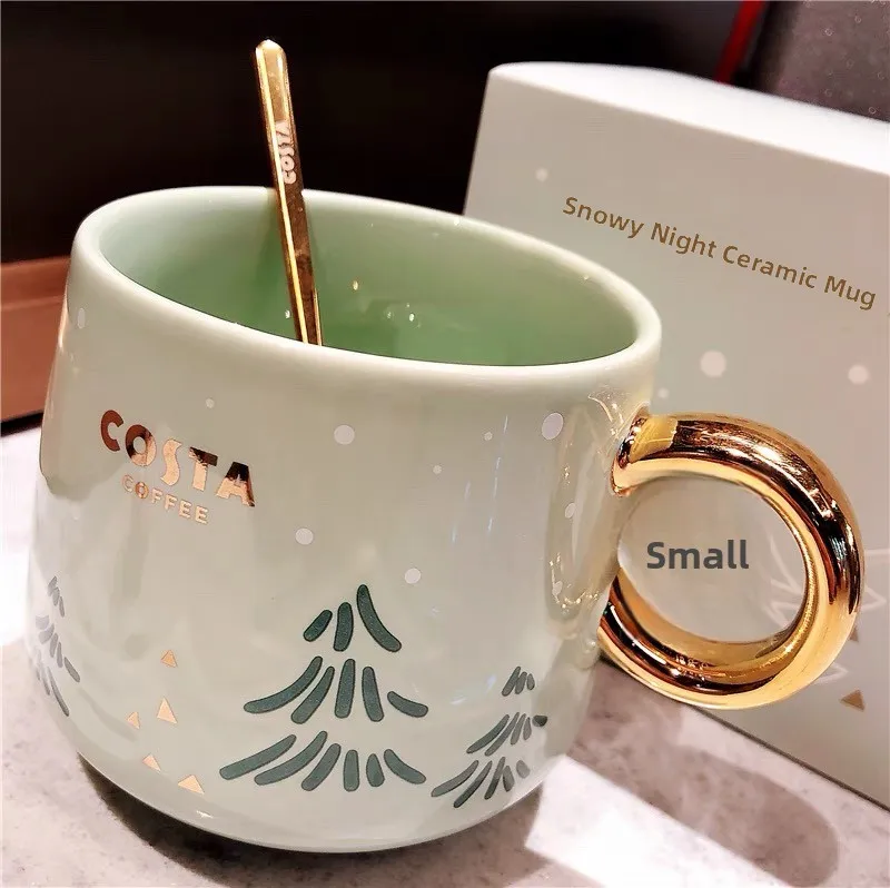Adorable juego de tazas de café Cerc de lujo, taza de luna de nieve costal con cuchara, conjunto con caja de regalo para hombres y mujeres, Sle europeo para adultos