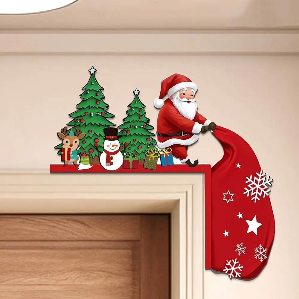 

2pcs Craft Wooden Christmas Door Corner Frame Cartoon Santa Claus Door Frame Decoration Modern Door Sign Props