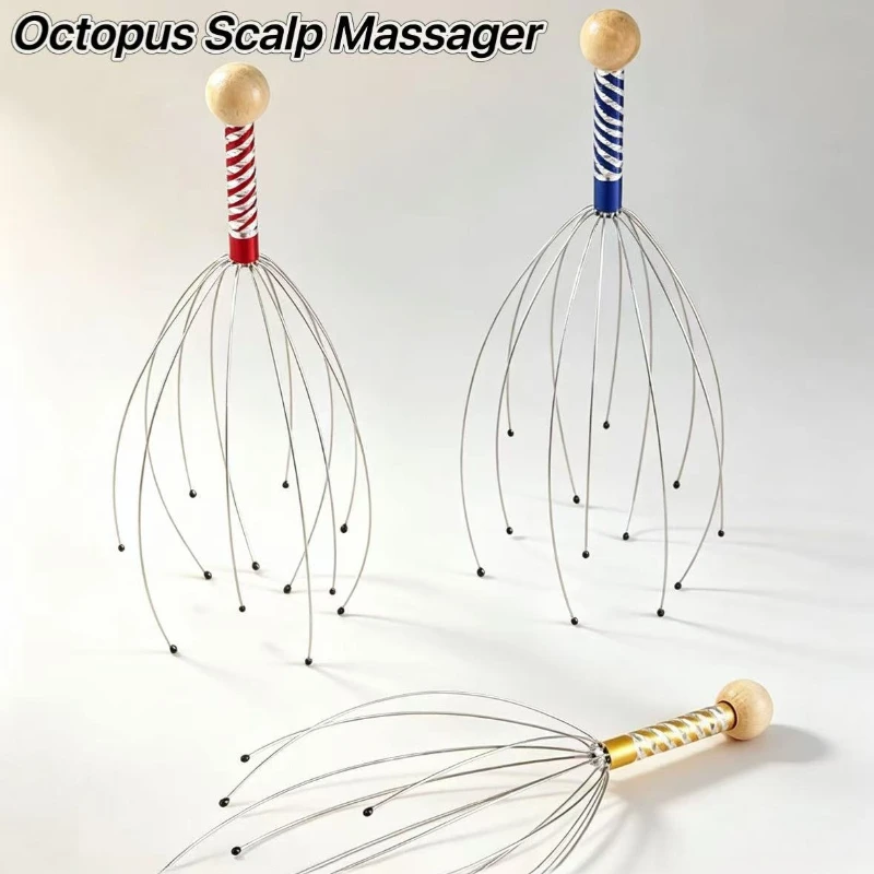 1Pieces Stainless Steel Octopus Head Massager Claw Scalp Scratcher Itch Reliever Relax Brain Stress Relief Random Color