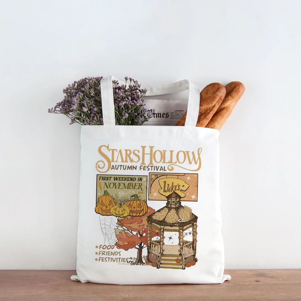 Stars Hollow Autumn Festival Canvas Tote Bag Shoulder Handbag Eco Girl Handbags Large Capacity Shopping Bags