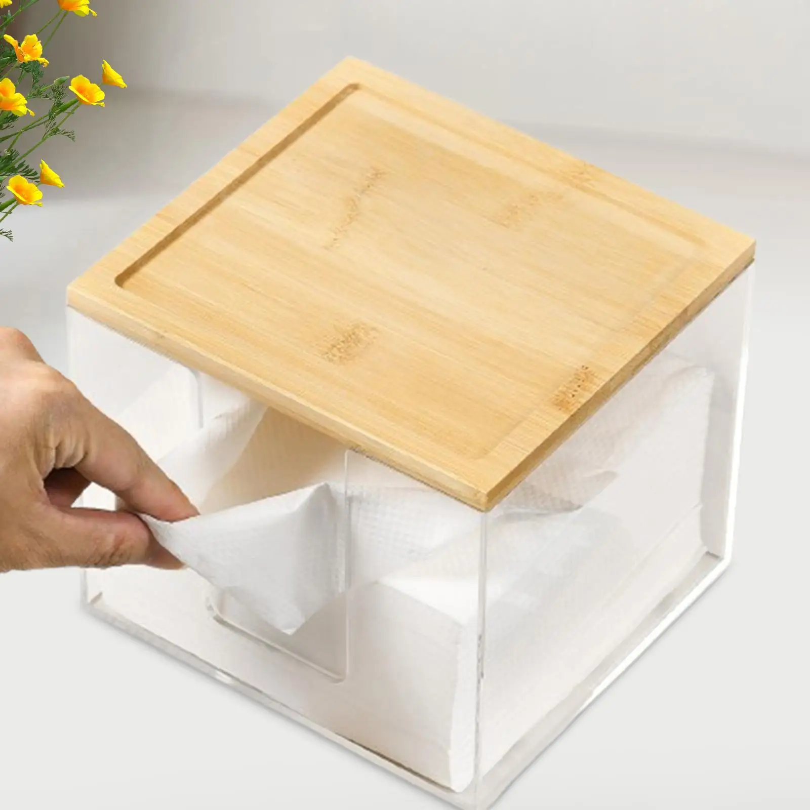 

Коробка для салфеток, диспенсер для салфеток, стабильная бамбуковая крышка, многофункциональная организация салфеток