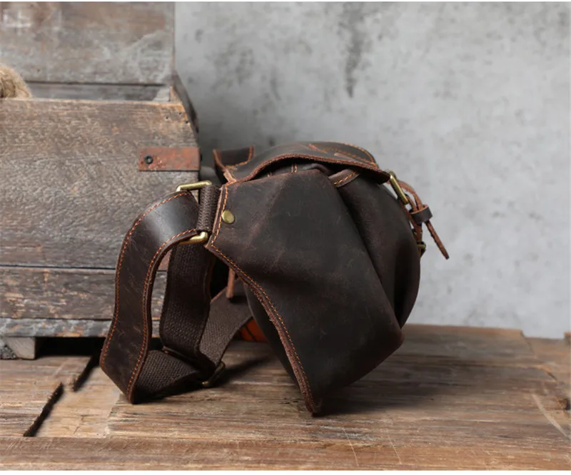 Vintage real leather men's multifunctional chest bag fashion designer natural crazy horse cowhide waist bag casual shoulder bag