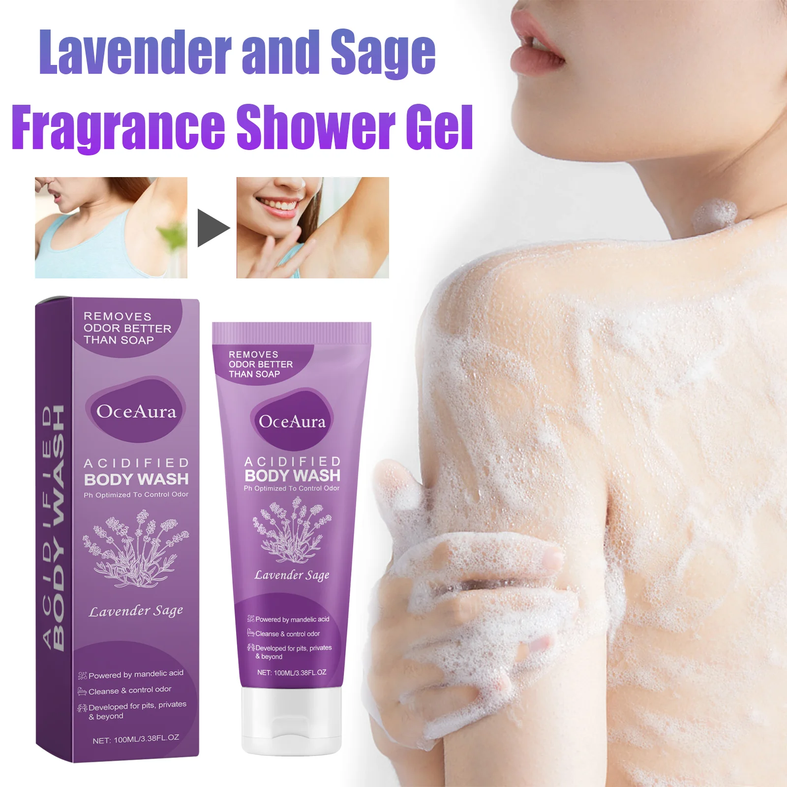 

Lavender Sage Shower Gel For Body Cleansing Gentle Non Tight Lasting Fragrance Deep Hydrating Moisturizing & Nourishing Skincare