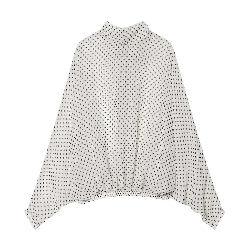 MUJER Polka Dot Blusen Damen Halbtransparente Blusen und Röcke Set Urlaubs-Strand-Tops für Frauen Langarm Casual Blusen – Detail 3