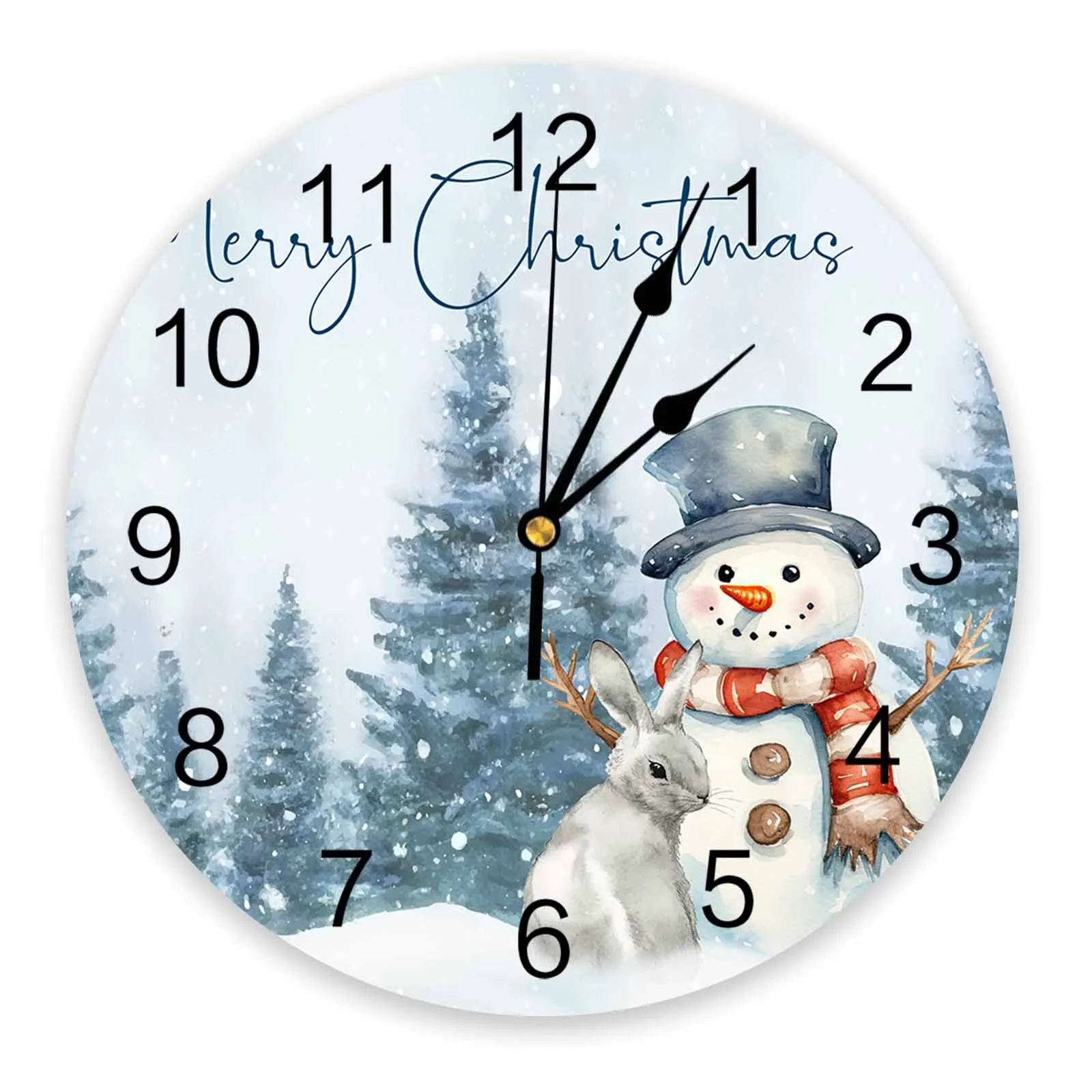 Christmas Snowy Snowman Rabbit Forest Wall Clock Large Modern Kitchen Dinning Round Wall Clocks Watches Living Room