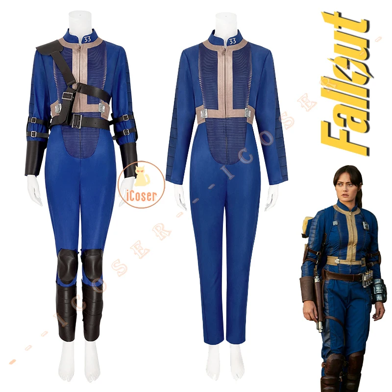 Fall Cos Out Lucy Cosplay Costume Vault 33 Female Male Survivor Suit Jumpsuit Uniform Prop Kids Halloween Party Women Men iCoser