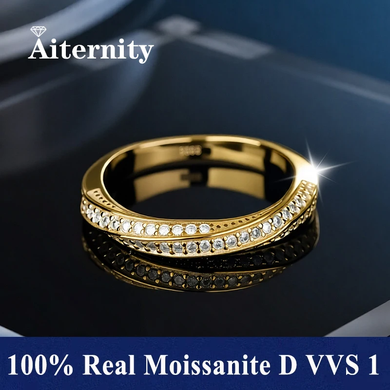 

Обручальное кольцо с муассанитом цвета D, 1,1 мм, стерлинговое серебро 925 пробы, позолоченное 18 карат, обручальное кольцо Eternity Band, оптовая продажа