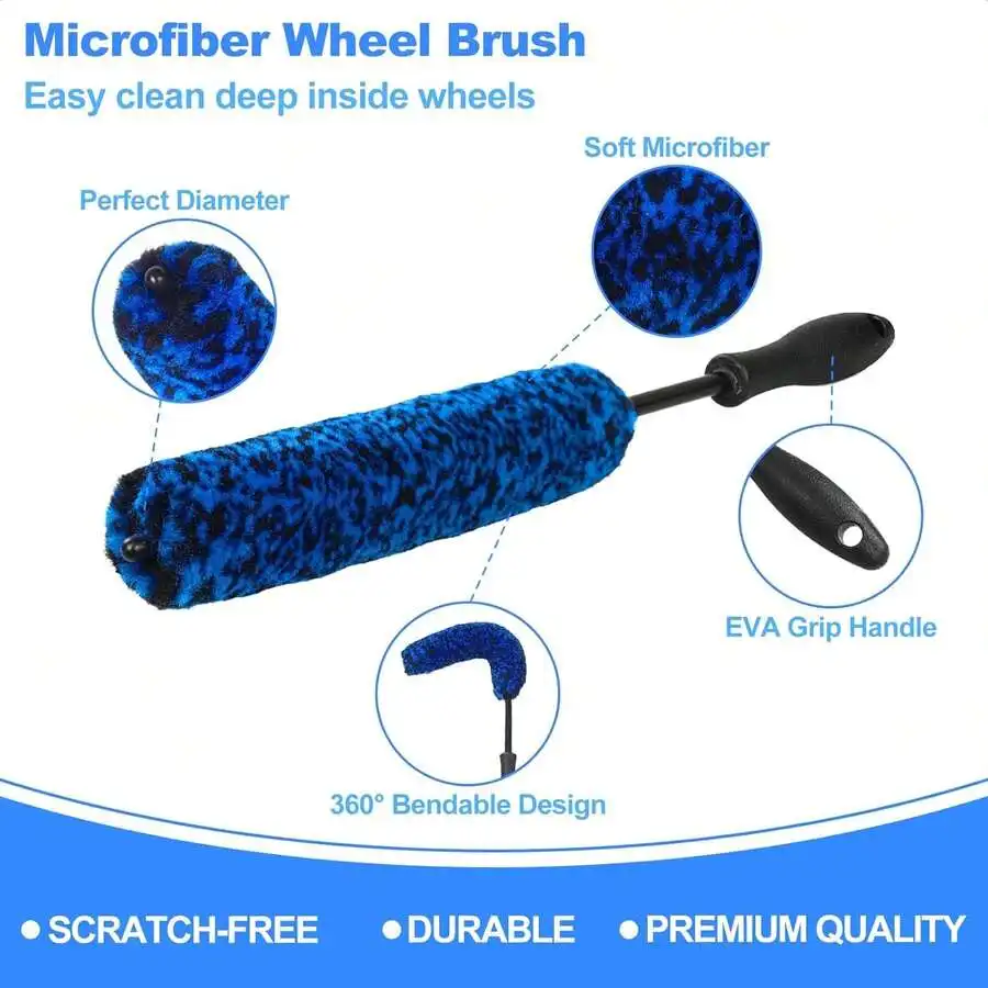 

Microfiber Wheel Brush Set For Car Tire Cleaning Bendable 360 Degree Rotating Handle