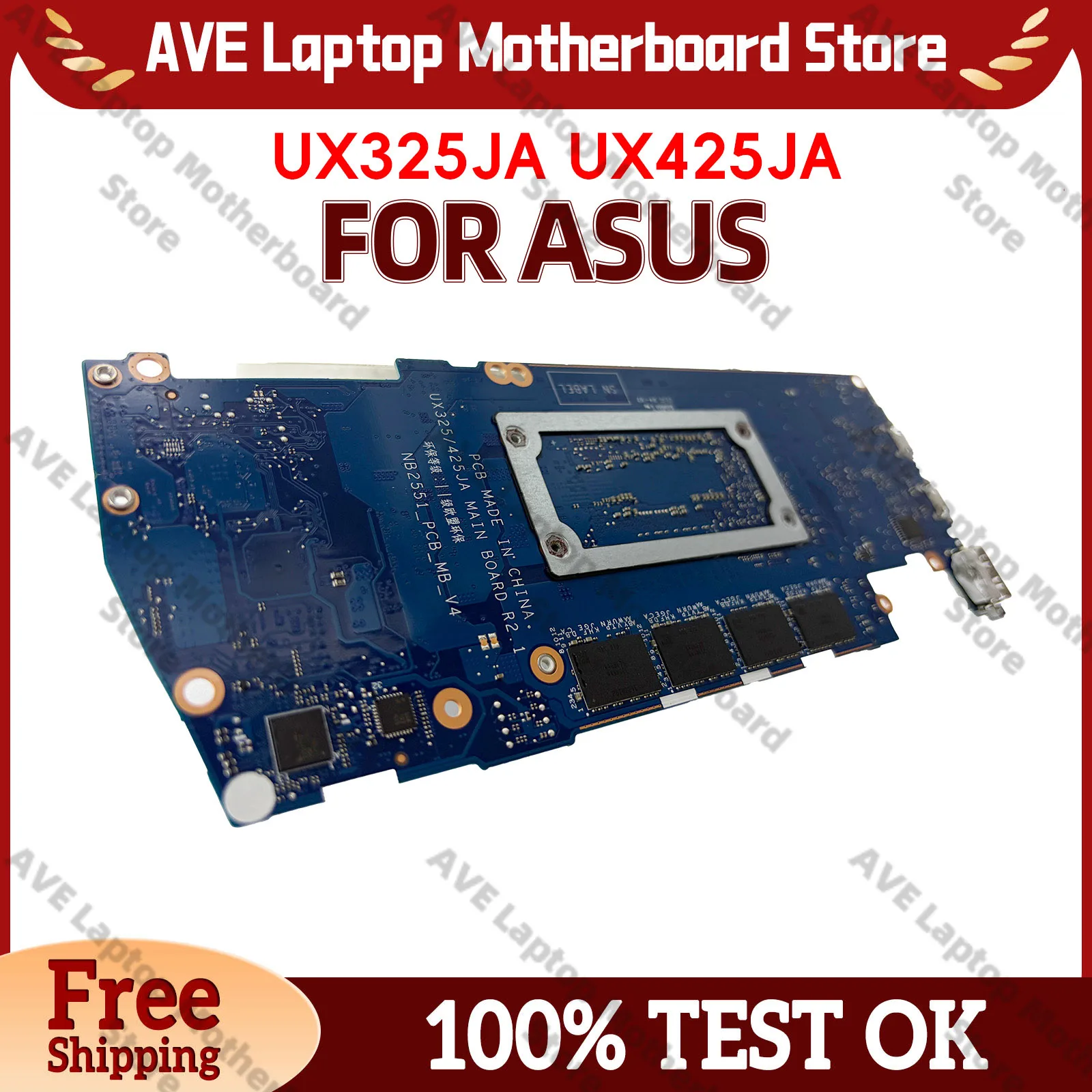 Placa-mãe para laptop ASUS ZenBook UX325J UX325JA U4700J U3700J UX325JA com processadores Intel de 10ª geração I3, I5, I7 - 100% testada e aprovada