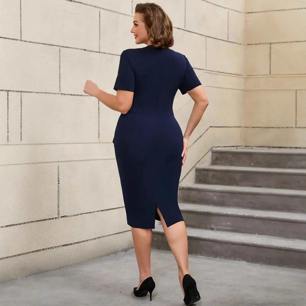 Ronde hals eenvoudige modieuze elegante bodycon jurk taille gesp ruche afslankjurk feestjurk gewaad vestido damesfeest