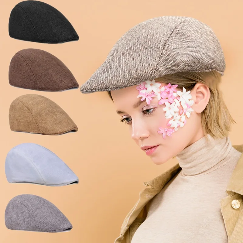 Breathable Linen Cotton Beret Hat Fashion Lightweight Beret Caps Retro Solid Hats for Women Men Summer Lightweight Artist Hat