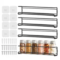 2/4Pcs Spice Rack Wall-mounted Storage Rack Screw Or Adhesive Storage Shelf Hanging Spice Jars Rack Organizer Kitchen Supplies