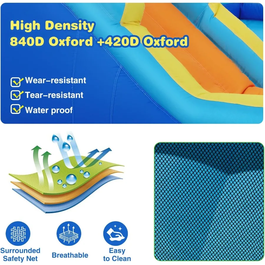 에어바운스 워터 슬라이드, 워터파크 바운스 하우스, 세 개의 슬라이드가 있는 바운서 캐슬 플레이하우스 (물놀이 풀, 클라이밍 월, 펠트볼 타겟 포함)