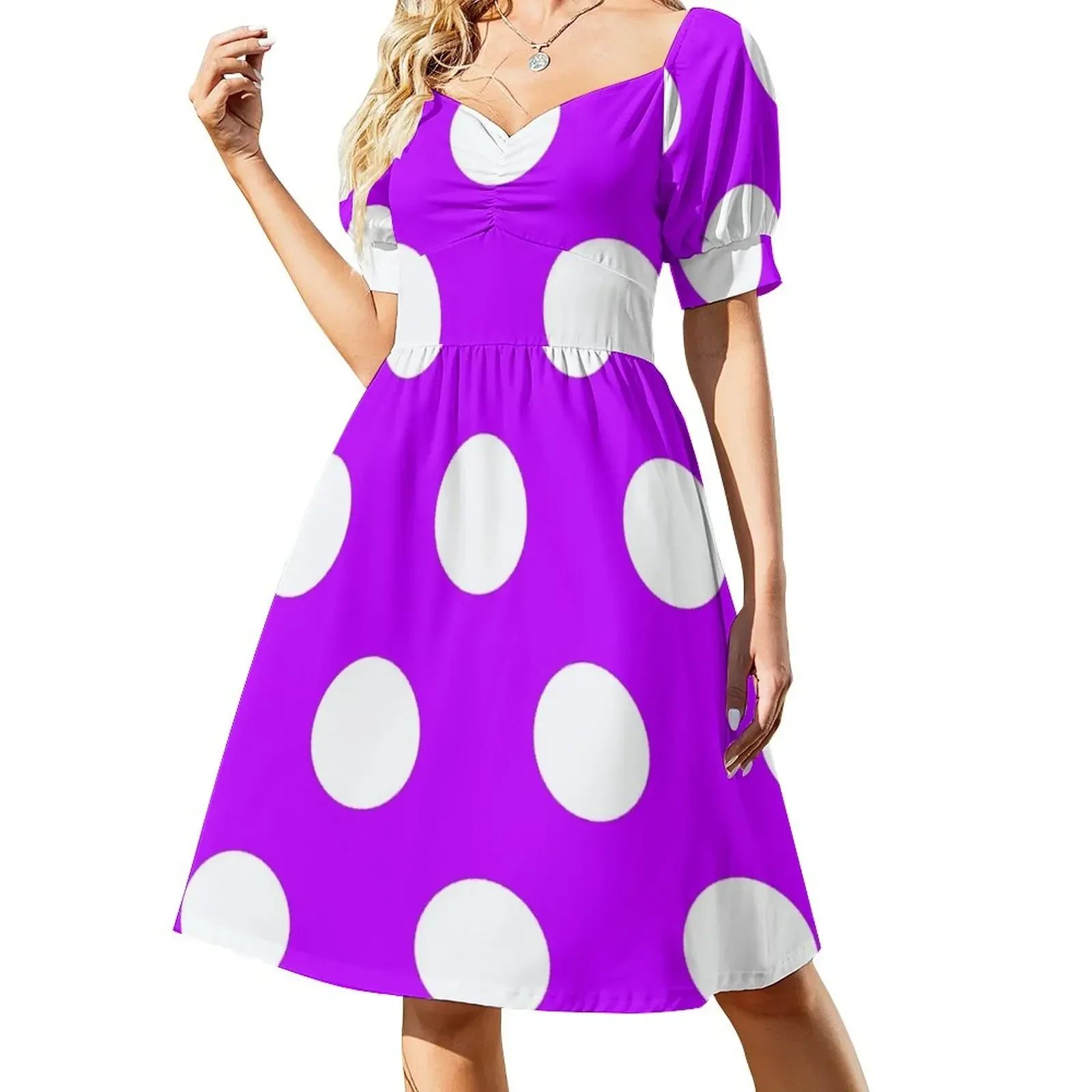 Large WHITE and HOT PURPLE POLKA DOTS Sleeveless Dress elegant dresses plus sizes Aesthetic clothing evening dress ladies Dress