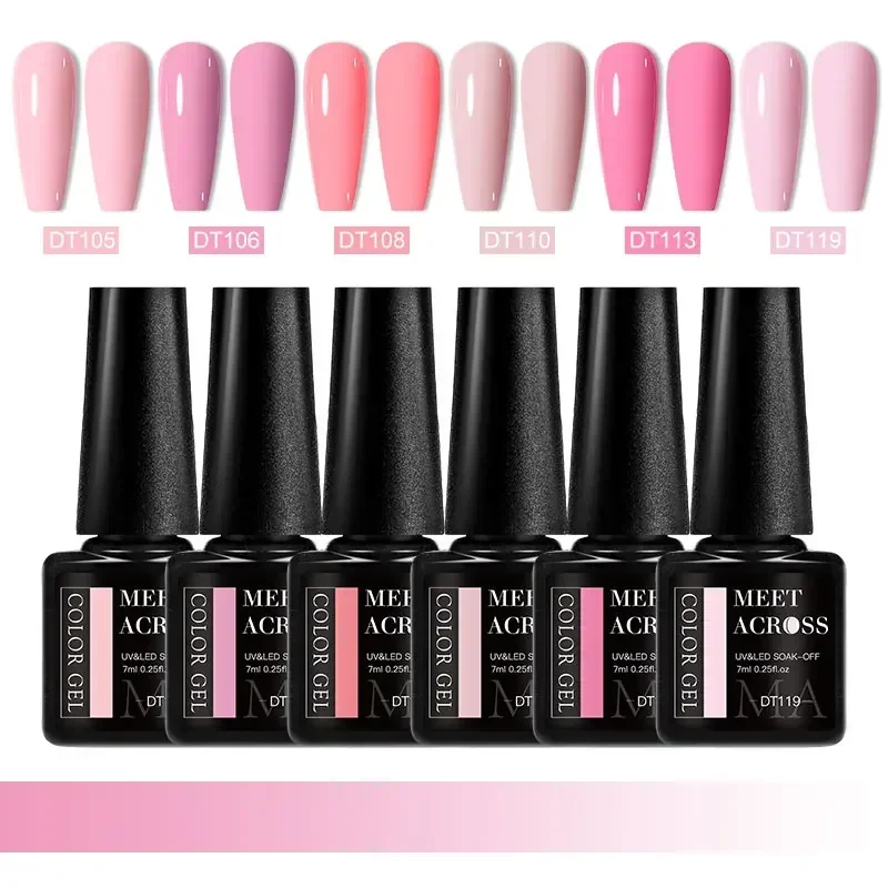MEET ACROSS 6 Stuks Gel Nagellak Set Roze Rood Groen Macaron Kleur Manicure Kit Voor Nagels UV Gel Nail Art vernis Nagelbenodigdheden