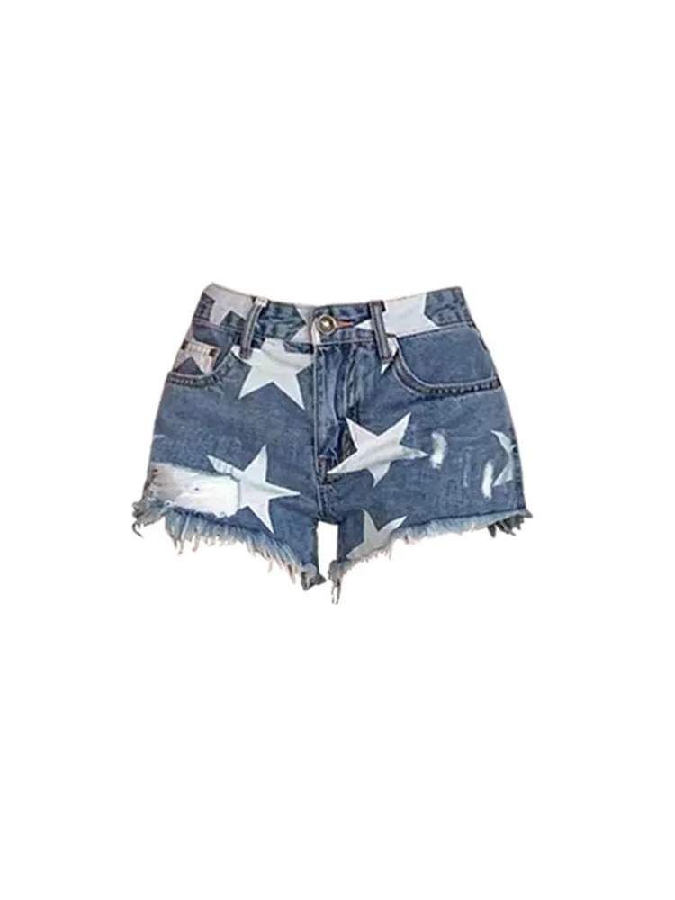 

Vintage Raw Edge Denim Shorts Design Fashion Graphic Print High Waist Slim Hot Pants Women Summer Sexy Gyaru Streetwear Jeans